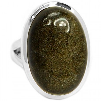 Zilveren ring gezet met gouden Obsidiaan maat 17.3 mm