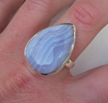 Zilveren ring gezet met blauw Lace Agaat ring maat 19.3 mm