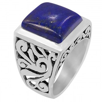 Zilveren ring gezet met vierkante Lapis Lazuli (mannen ring)