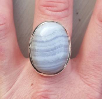 Zilveren ring gezet met ovale cabochon blauw Lace Agaat 17.7 mm