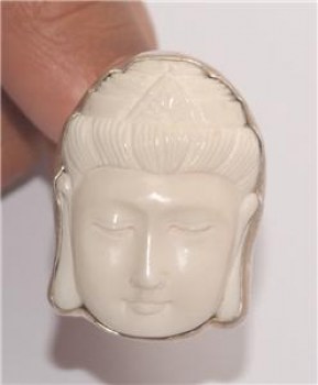 Zilveren ring met Boeddha gezicht uit been diverse maten