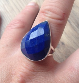 Zilveren ring met facet druppelvorm Lapis Lazuli 18 mm