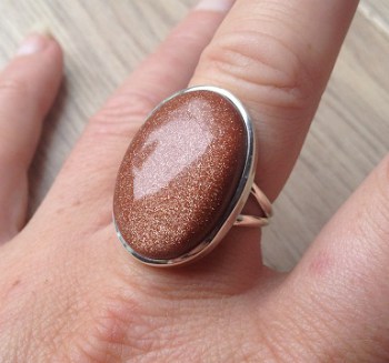 Zilveren ring met grote ovale Goudsteen ring maat 18.5 mm
