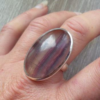 Zilveren ring met grote ovale Fluoriet ring maat 18.5 mm