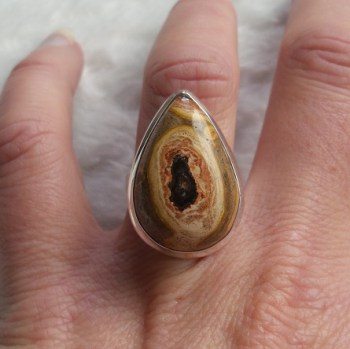 Zilveren ring met druppelvorm Stromatoliet Fossiel maat 16.5