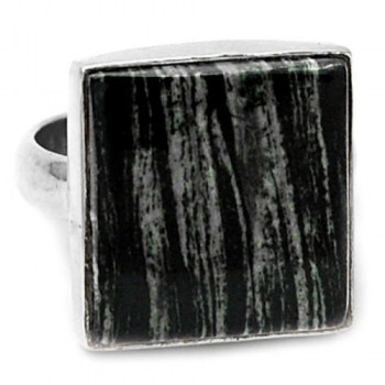 Zilveren ring met vierkante zebra Jaspis 19 mm