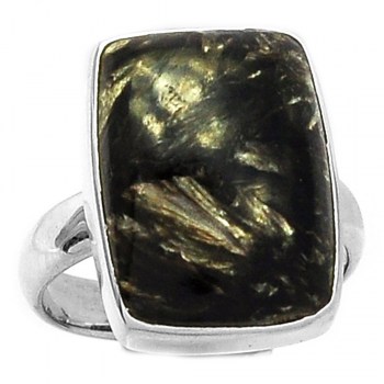 Zilveren ring met rechthoekige gouden Seraphiniet 18.5 mm
