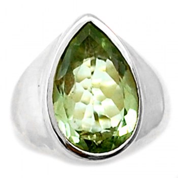 Zilveren ring met druppelvormige facet groene Amethist 17.3 mm