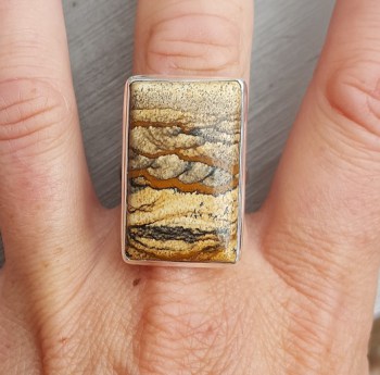 Zilveren ring met rechthoekige Landschap Jaspis 18.5 mm