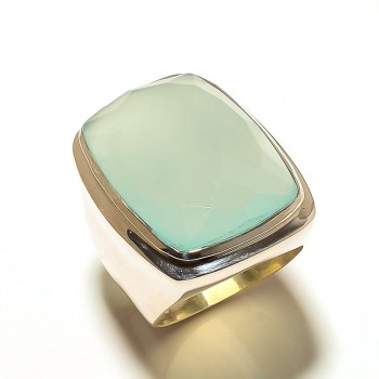 Zilveren ring met rechthoekige facet aqua Chalcedoon 17.7 mm
