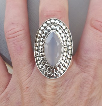 Zilveren ring met marquise roze Chalcedoon verstelbaar