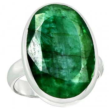 Zilveren ring ovale facet Emerald 18.5 mm