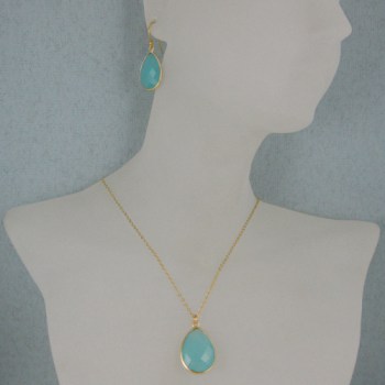 Vergulde zilveren 50 cm lange ketting met hanger en oorbellen