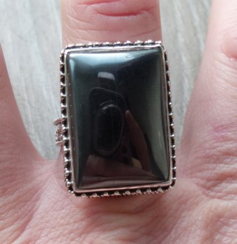 Zilveren ring rechthoekige Hematiet bewerkte setting 19 mm
