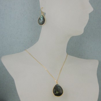 Vergulde zilveren 40 cm lange ketting met hanger en oorbellen