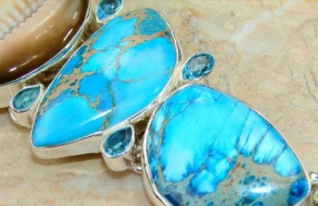 Zilveren edelsteen armband blauw Sediment Jasper en blauw Topaas