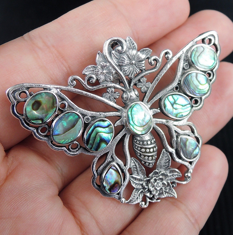 Succes verdieping Entertainment Zilveren hanger vlinder gezet met Abalone schelp | Zilveren Edelsteen  Hangers
